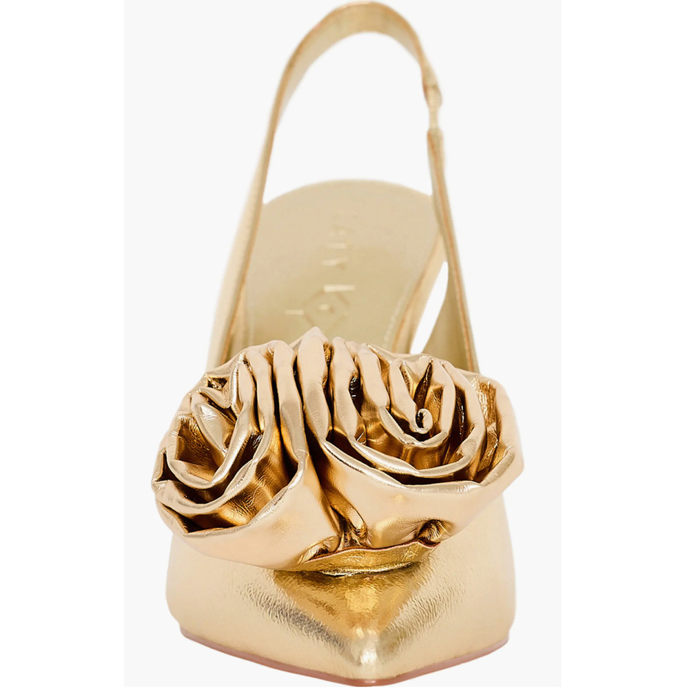 NEW KATY PERRY GOLD THE LATERR HIGH FLOWER SLINGBACK PUMPS HIGH HEELS SHOES 5.5 - Picture 7 of 9